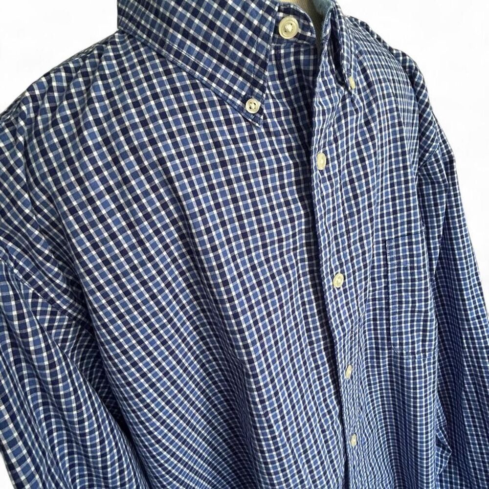 Chaps Men's Navy and White Button Up Shirt